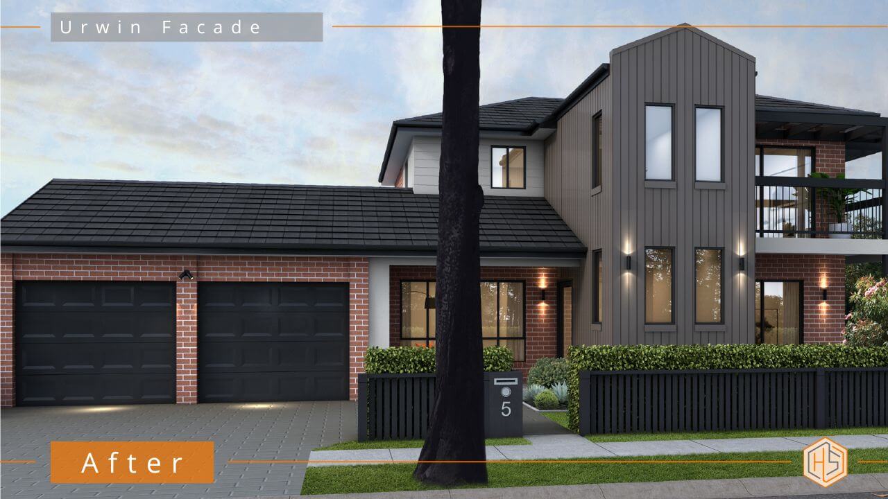 A beautifully renovated brick home showcasing a harmonious blend of the original brick facade and modern design elements