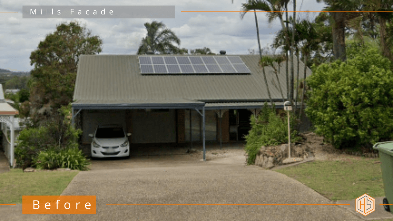 A hidden older home with a green roof, nestled down a driveway - awaiting it's new exterior design